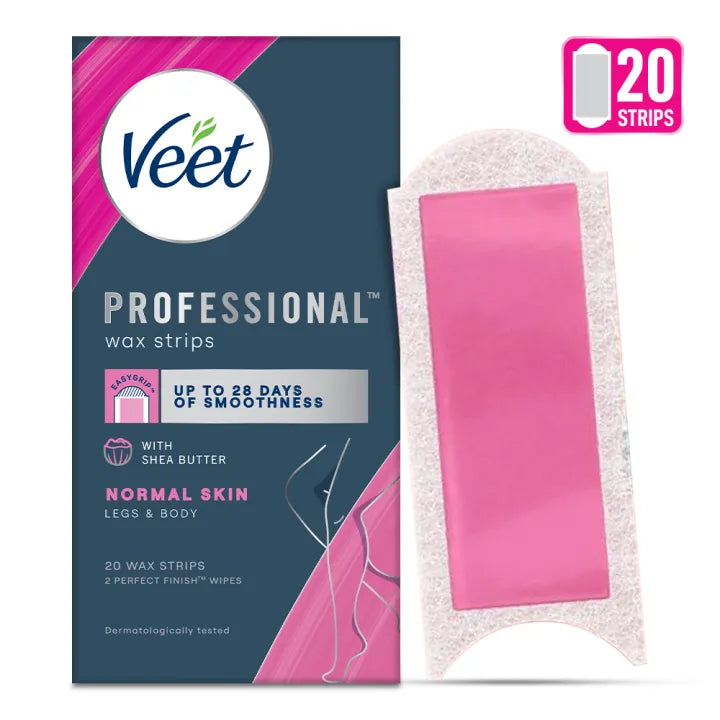 Veet Full Body Waxing Kit For Normal Skin  - 20 Strips (10 Double Sided) with Shea Butter