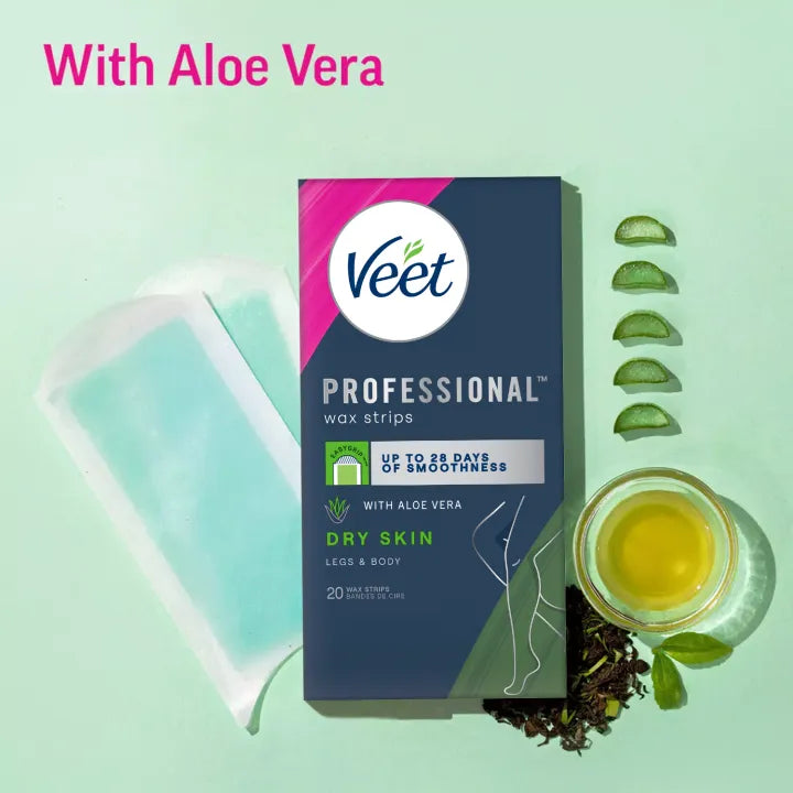Veet Full Body Waxing Kit For Dry Skin - 20 Strips (10 Double Sided) with Aloe Vera