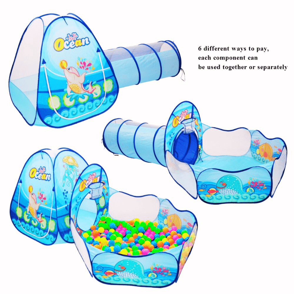 3-in-1 Pop Up Play Tent House with Tunnel