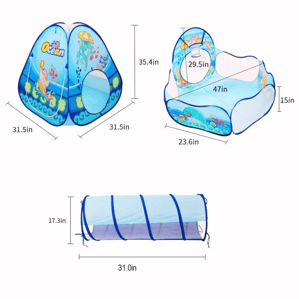 3-in-1 Pop Up Play Tent House with Tunnel