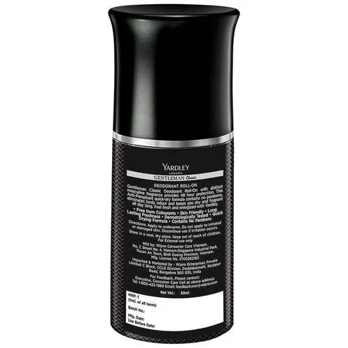 Yardley London Gentleman Classic Deodorant Roll-Onl 48H Long Lasting Scent - 50ml