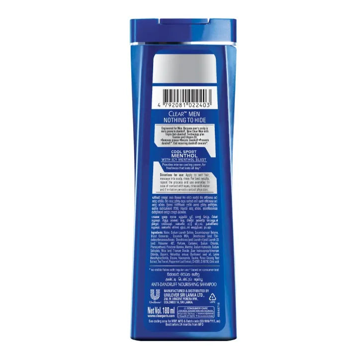 கிளியர் மென் ஆன்டி-டாண்ட்ரஃப் ஷாம்பு கூல் ஸ்போர்ட் மெந்தோல்