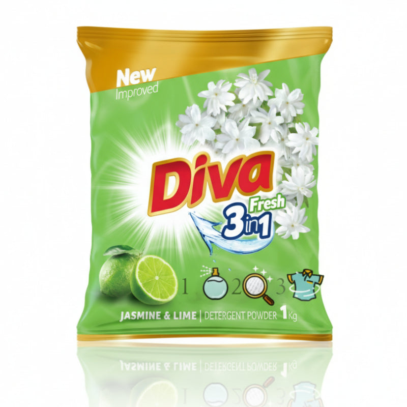 திவா ஃப்ரெஷ் ஜாஸ்மின் &amp; லைம் டிடர்ஜென்ட் பவுடர் - 1 கிலோ