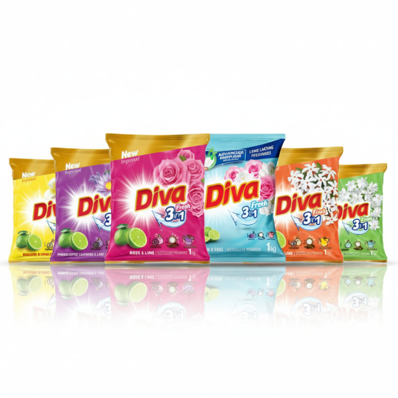 திவா ஃப்ரெஷ் ஜாஸ்மின் &amp; லைம் டிடர்ஜென்ட் பவுடர் - 1 கிலோ