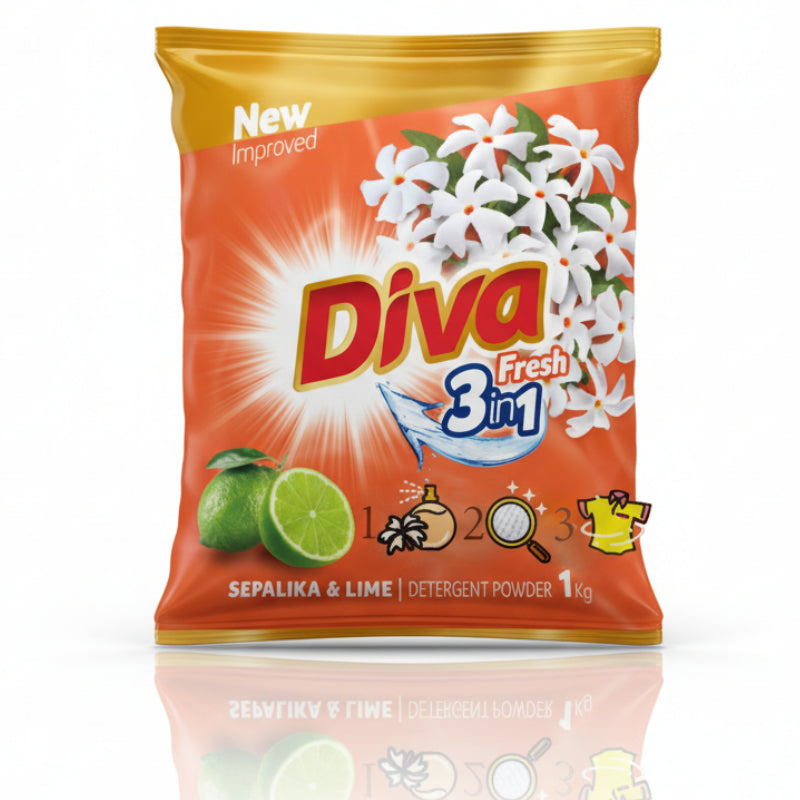 திவா ஃப்ரெஷ் ஜாஸ்மின் &amp; லைம் டிடர்ஜென்ட் பவுடர் - 1 கிலோ