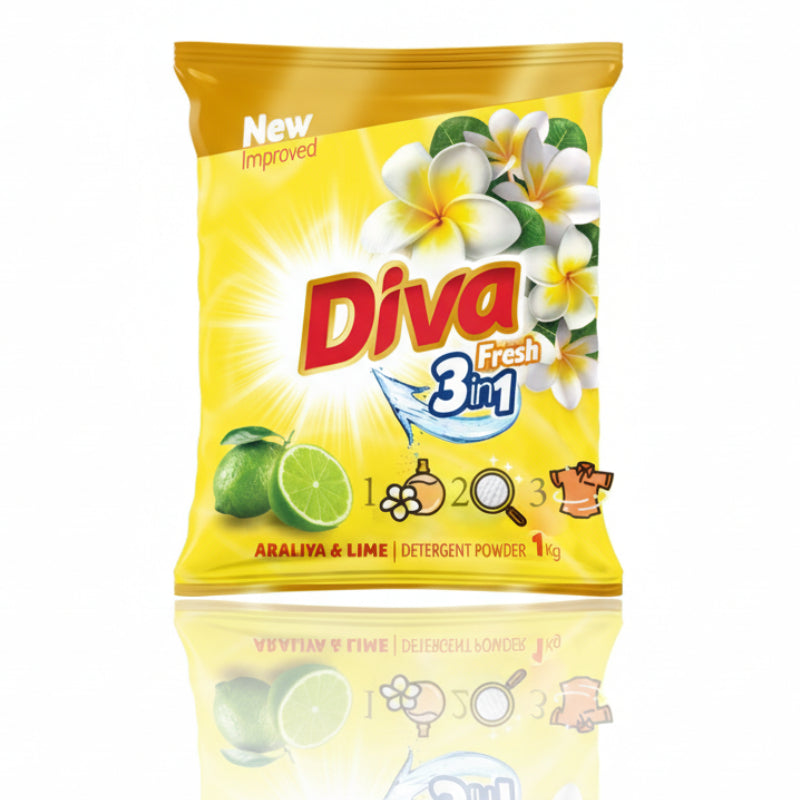 திவா ஃப்ரெஷ் ஜாஸ்மின் &amp; லைம் டிடர்ஜென்ட் பவுடர் - 1 கிலோ