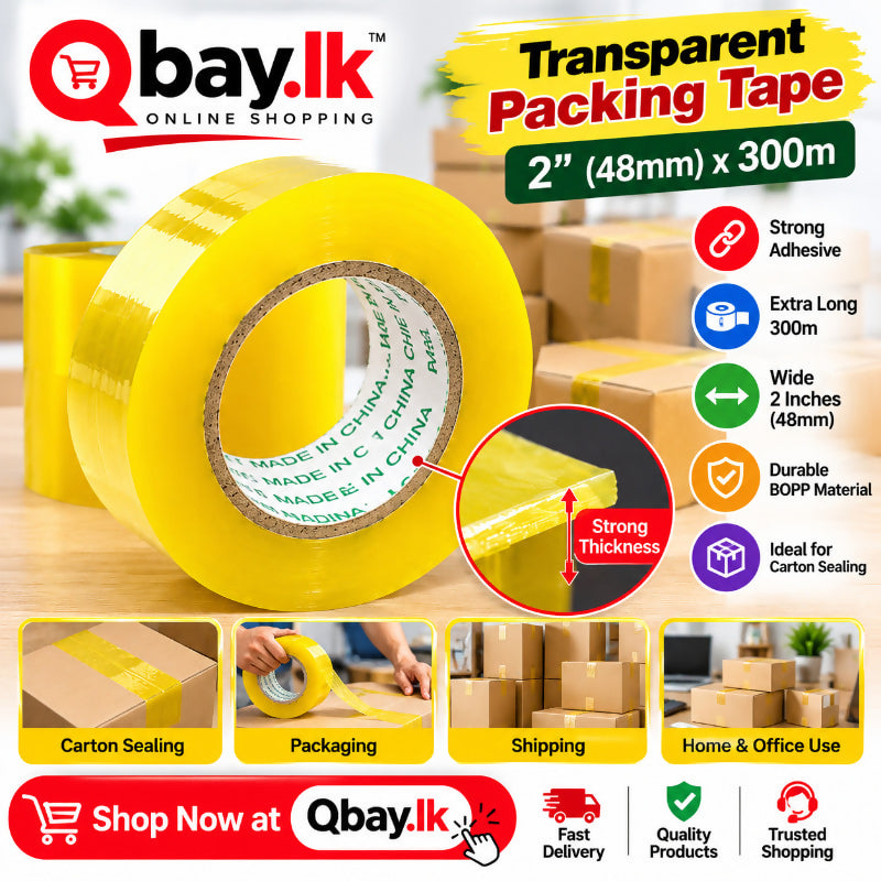 Transparent Yellow BOPP Packing Tape – 2 Inch (48mm) × 300m | Strong Adhesive Carton Sealing Tape - 1pcs