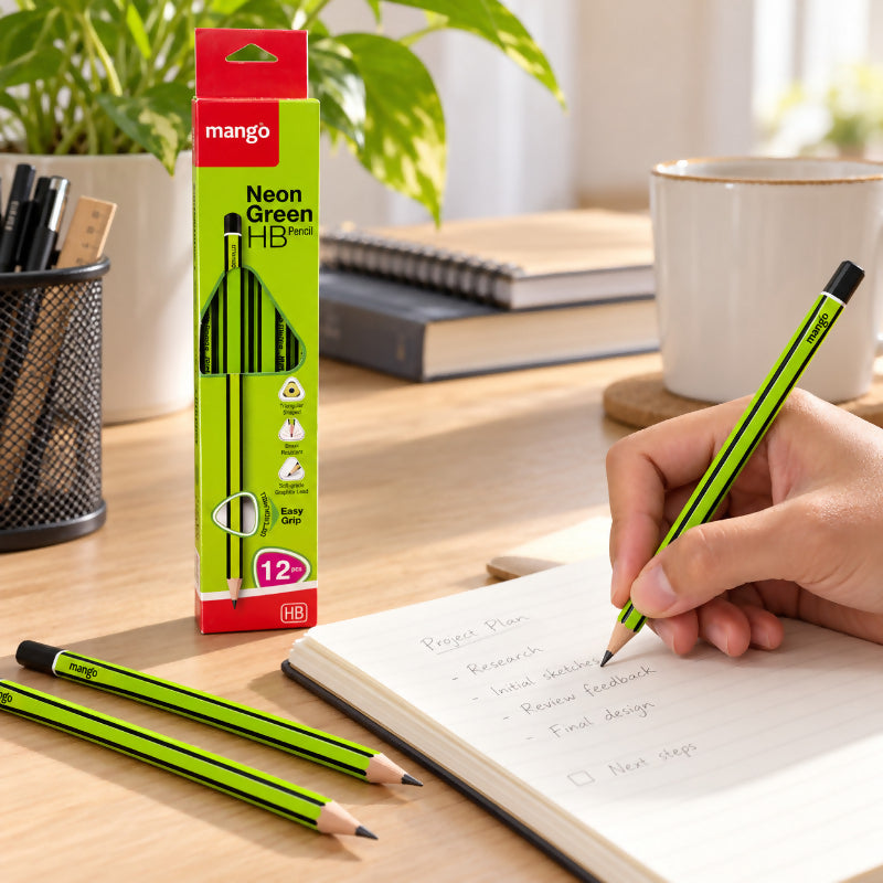 Mango Neon Green HB Triangular Graphite Pencils – Pack of 12