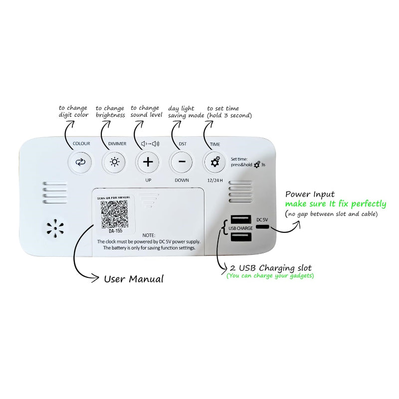 Ajanta 7-Inch LED Table Clock with USB & Night Light