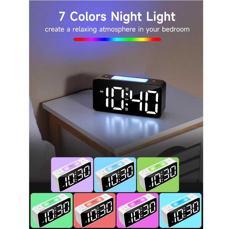 Ajanta 7-Inch LED Table Clock with USB & Night Light