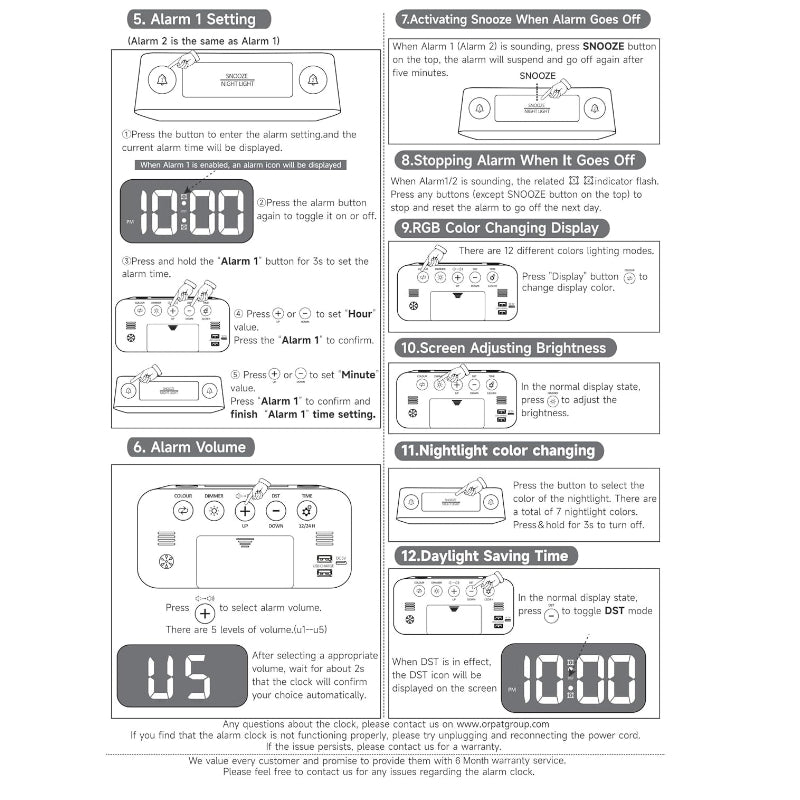 Ajanta 7-Inch LED Table Clock with USB & Night Light