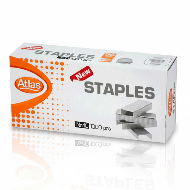 Box of Atlas staples with a white background
