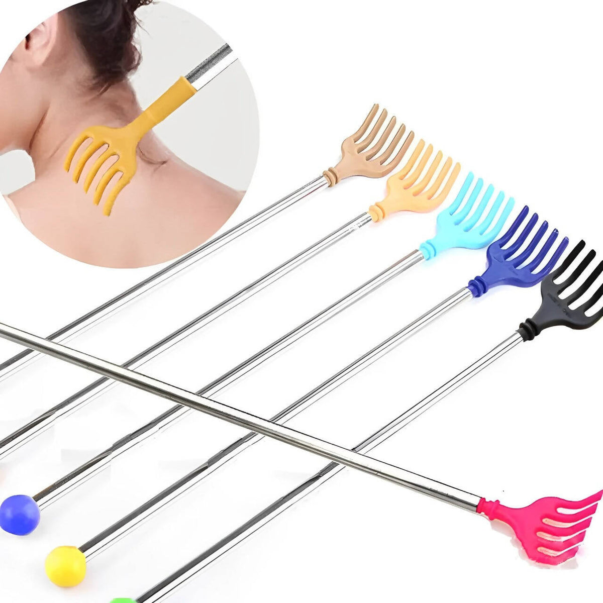 Stainless Steel Long Handle Back Scratcher & Massage Stick – 12 Inch | Silver Colour