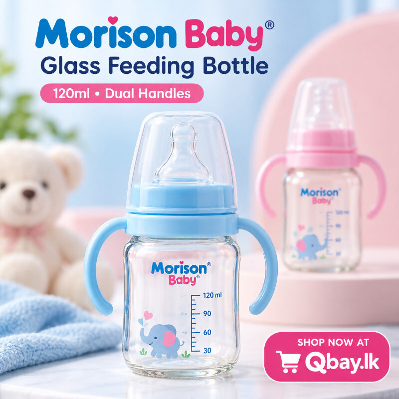 Morison Baby Glass Feeding Bottle with Dual Handles – 120ml | Pink & Blue