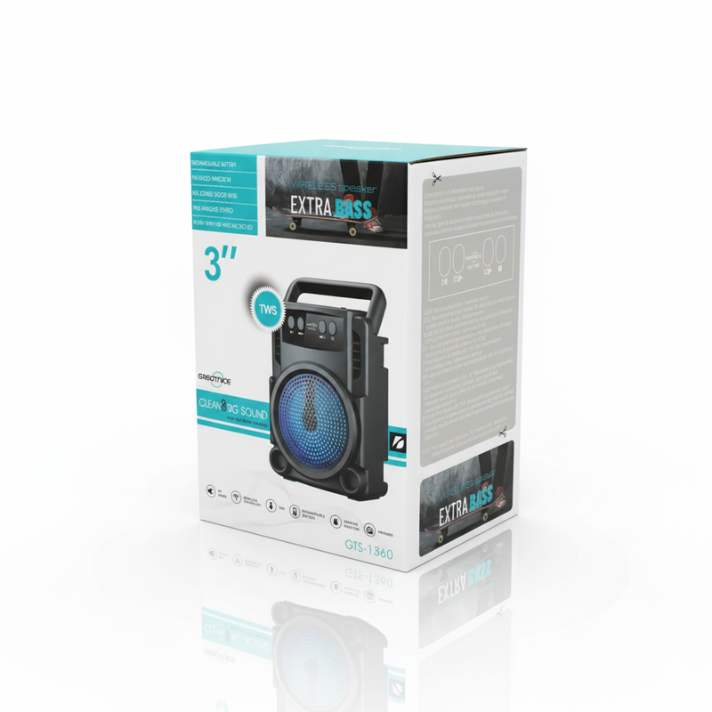 GREATNICE GTS-1360 Wireless Portable Outdoor Light Bt Speaker with TWS&FM&USB 3 Inch