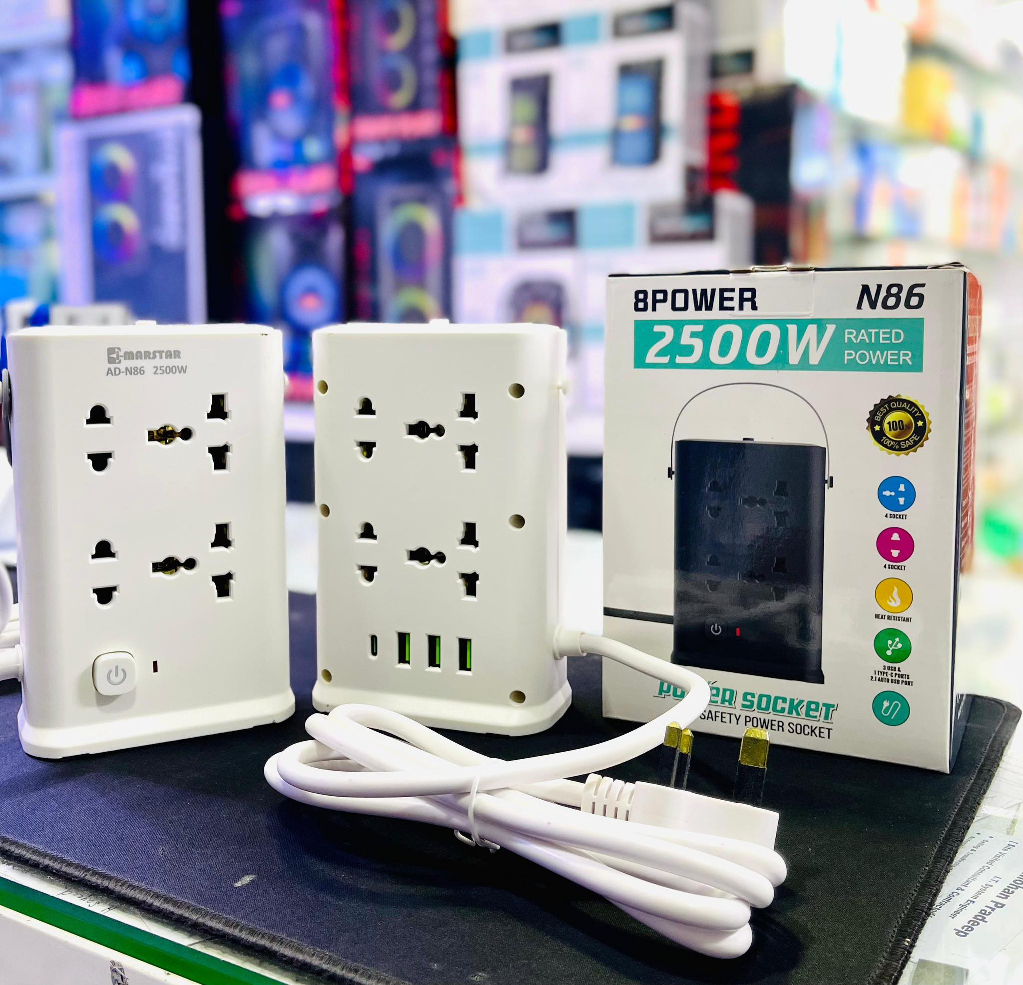 2500W N86 8 Port Power Socket with USB & Type C Fast Charging
