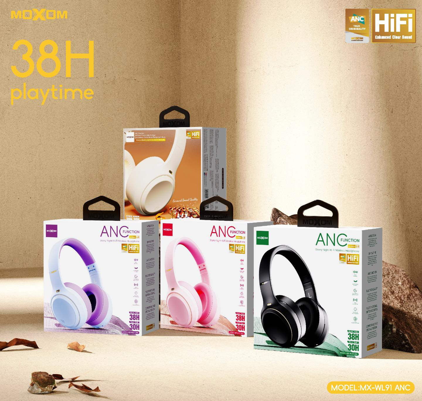 Moxom MX WL91 Hi-Fi Wireless Headphones (ANC)