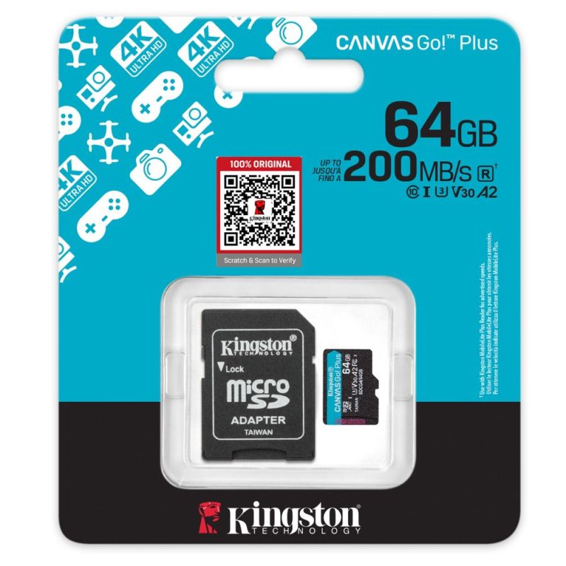 Kingston Canvas Go Plus Micro SD Card (With Adapter) | 4K Videos/Action Cams | 200MB/s