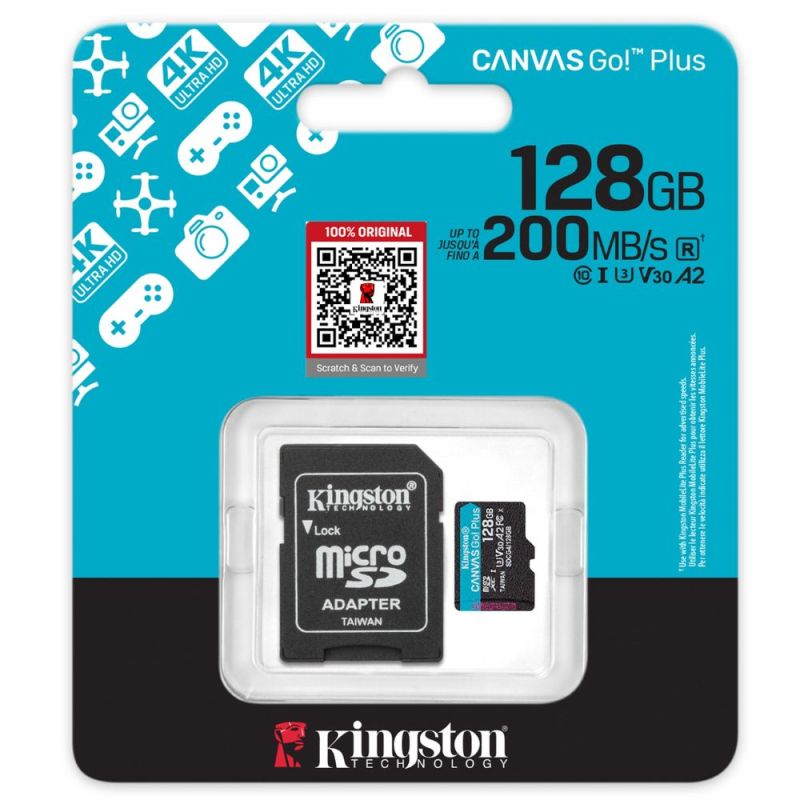 Kingston Canvas Go Plus Micro SD Card (With Adapter) | 4K Videos/Action Cams | 200MB/s