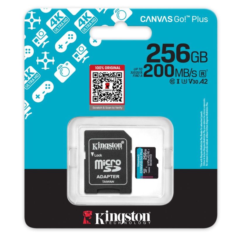Kingston Canvas Go Plus Micro SD Card (With Adapter) | 4K Videos/Action Cams | 200MB/s