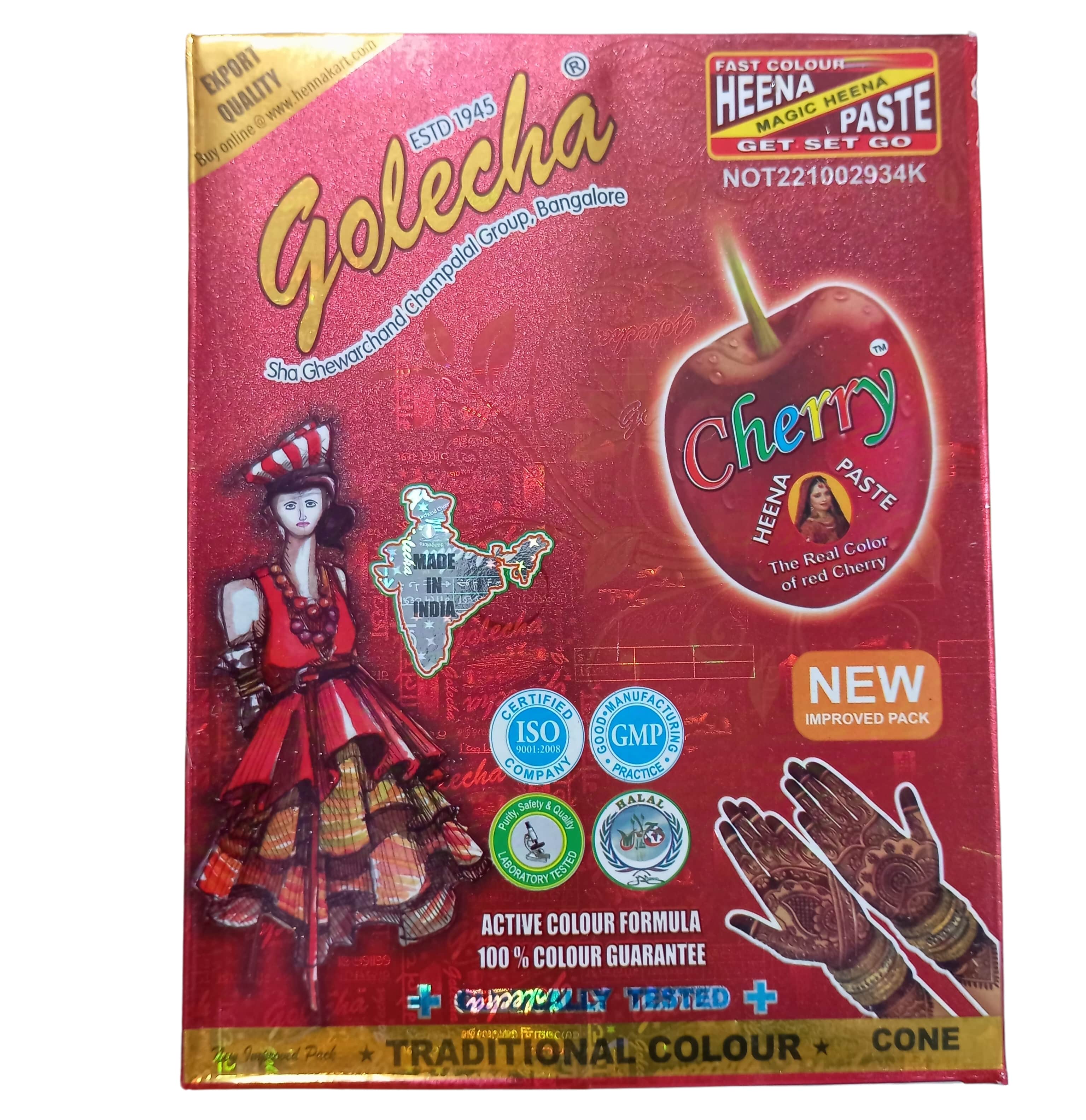 GOLECHA Cherry Heena Cones Fast Drying Instant Mehndi Heena Paste - 1Pcs