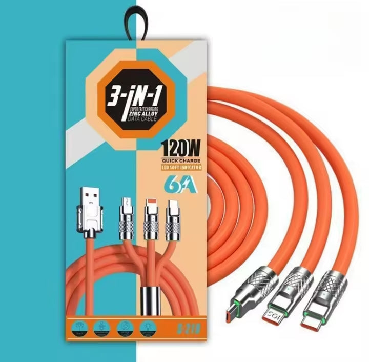ZINC ALLOY 3-in-1 Fast Charging Data Cable 120W