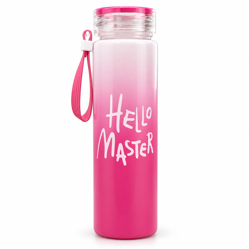 Hello Master Gradient Glass Water Bottle with Carry Strap – 1pc