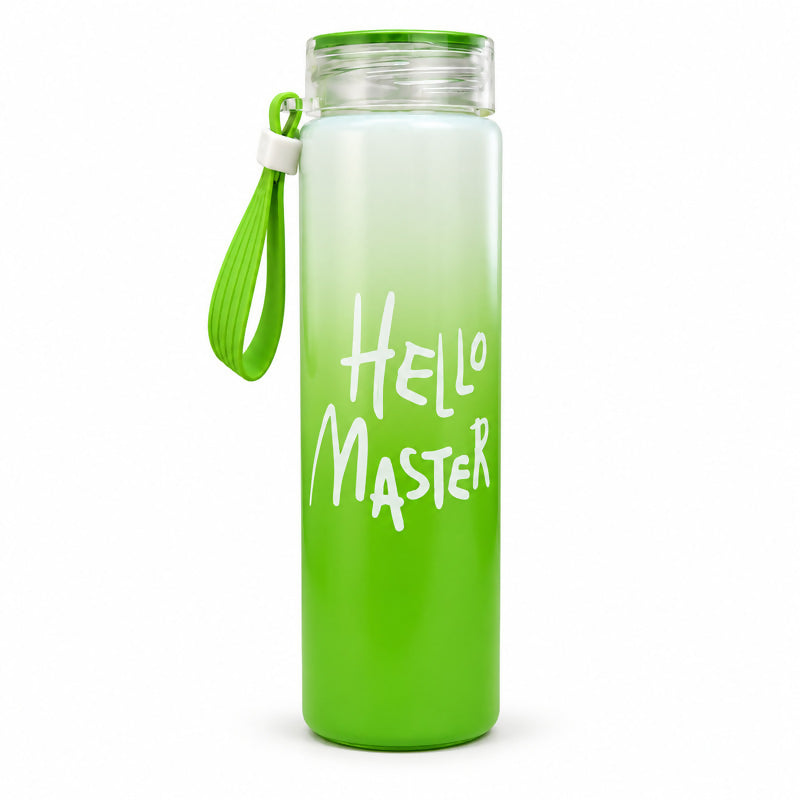 Hello Master Gradient Glass Water Bottle with Carry Strap – 1pc
