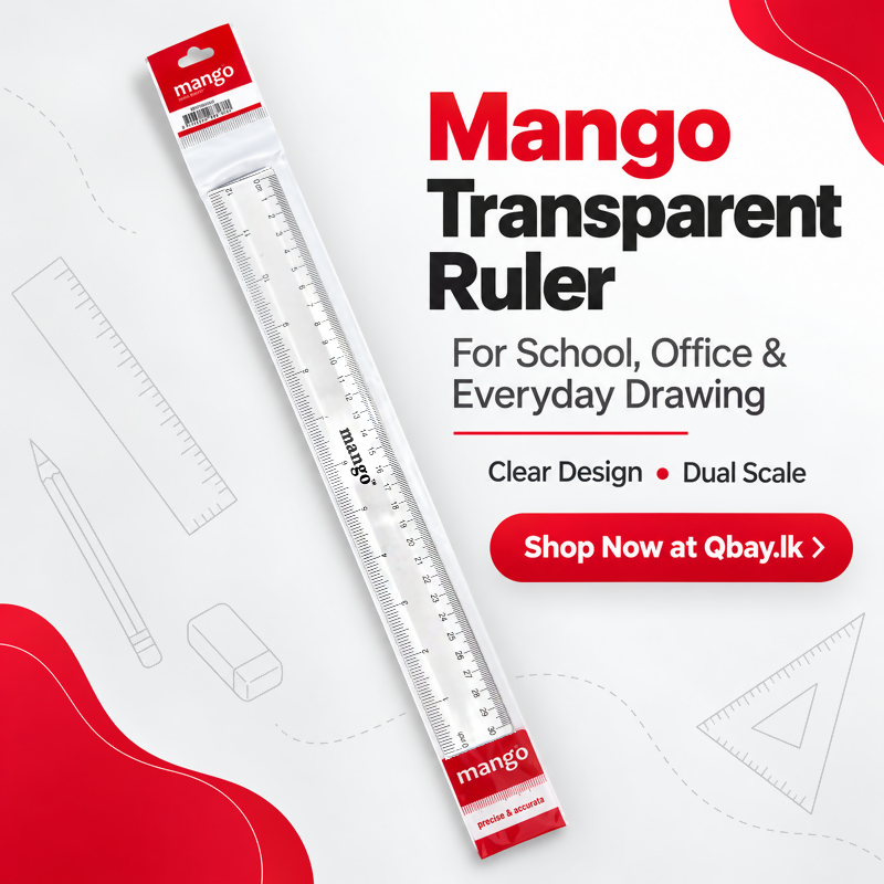 Mango Transparent Ruler – 30cm / 12 Inch | Clear Measuring Scale for School, Office & Drawing