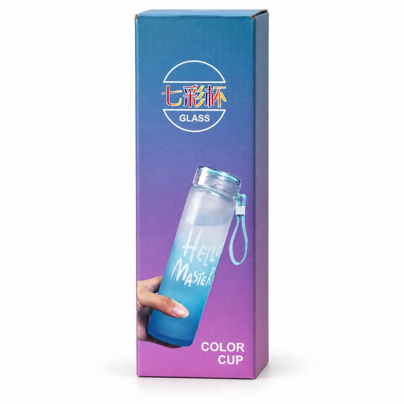 Hello Master Gradient Glass Water Bottle with Carry Strap – 1pc