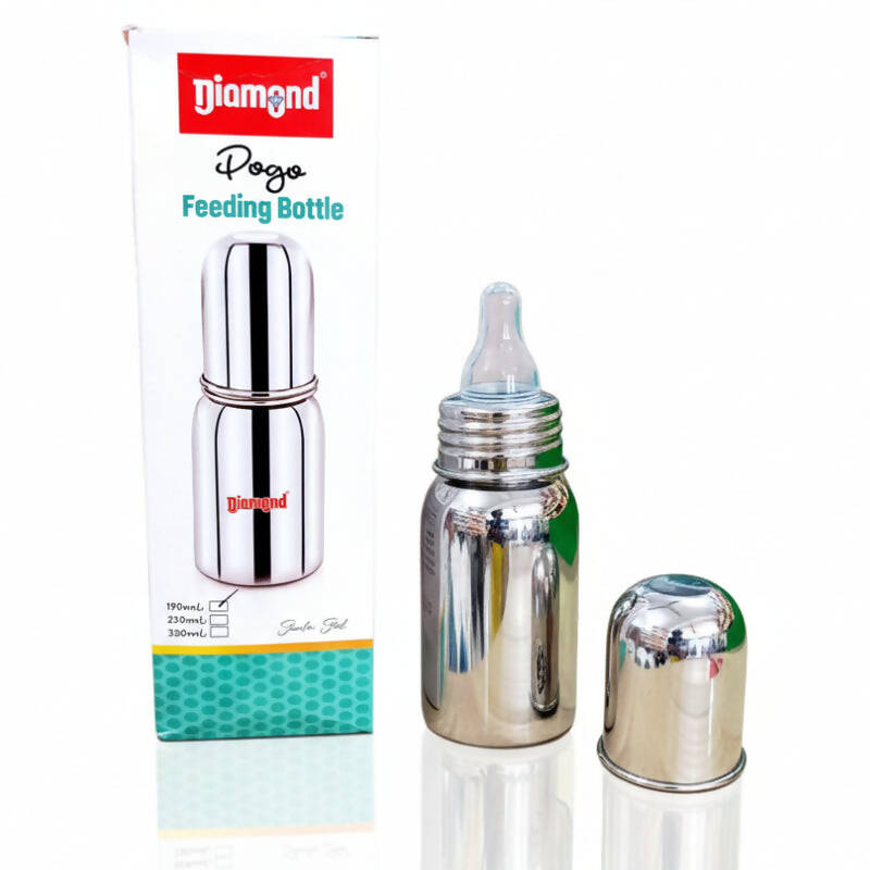 Diamond Stainless Steel Baby Feeding Bottle with Silicone Teat – 150ml & 220ml