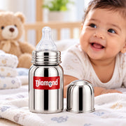 Diamond Stainless Steel Baby Feeding Bottle with Silicone Teat – 150ml & 220ml