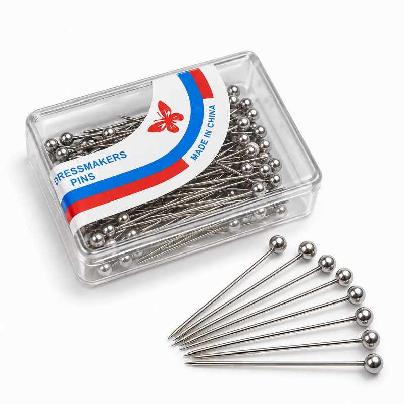 Silver Colour Ball-Head Dressmaker Pins – 1 Inch with Storage Box | Sewing & Tailoring Accessories
