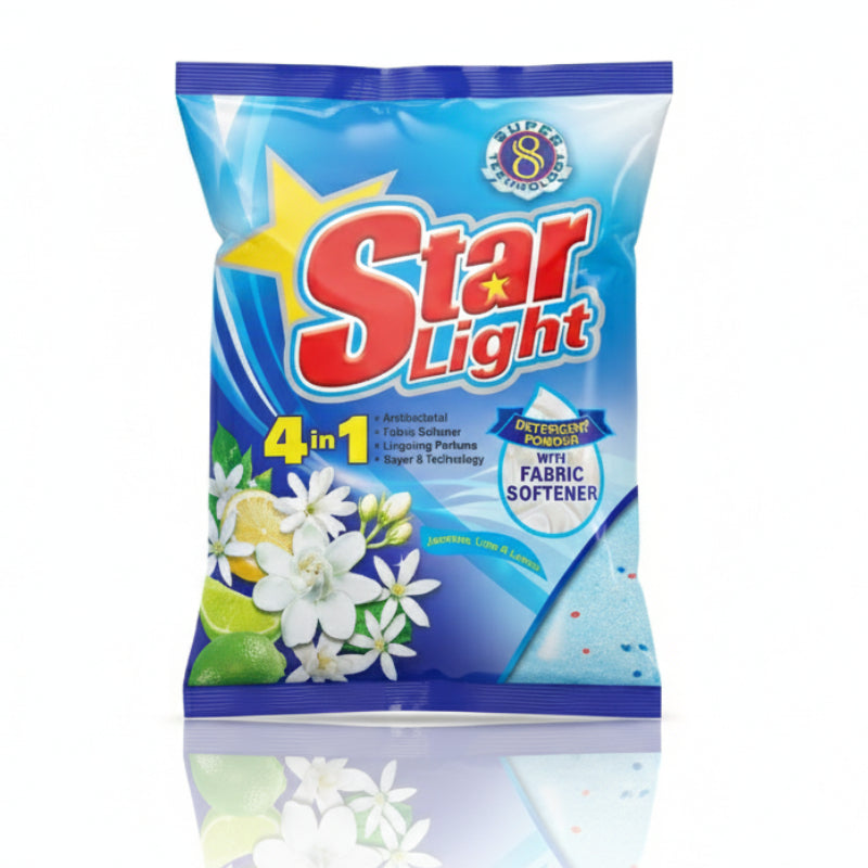 Star Light detergent packaging with flowers on a white background