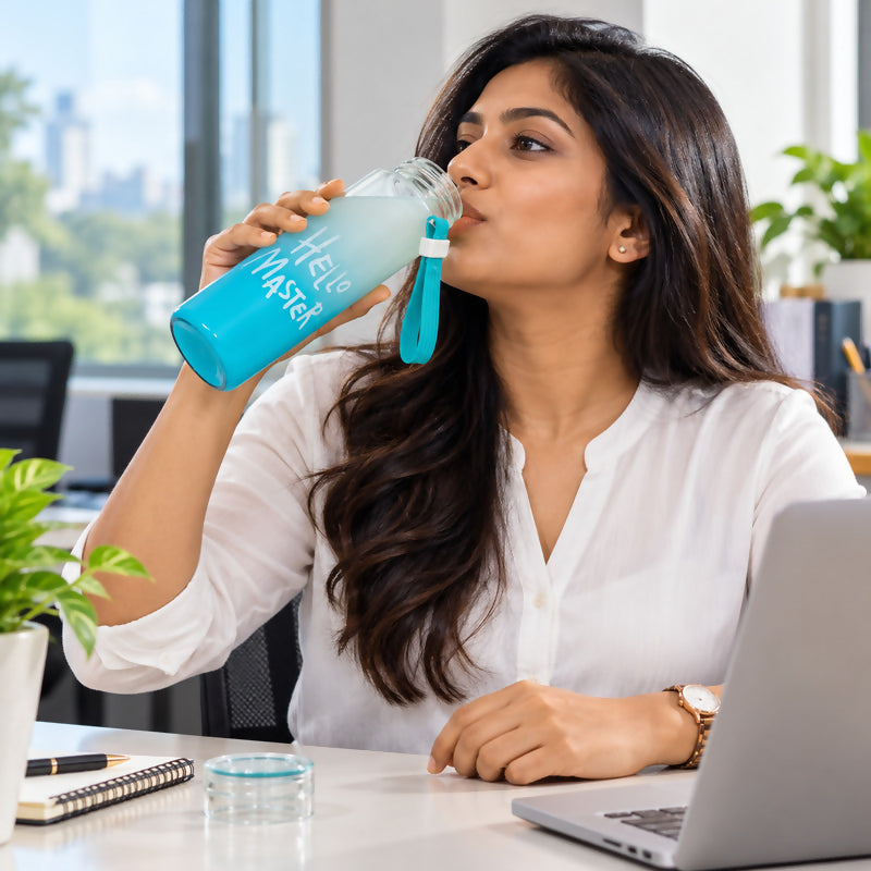 Hello Master Gradient Glass Water Bottle with Carry Strap – 1pc
