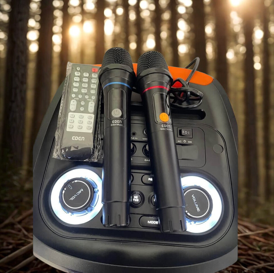 EDEN ED-1016 பார்ட்டி ஸ்பீக்கர் போர்ட்டபிள் 120W புளூடூத் ஸ்பீக்கர், 10" வூஃபர் &amp; 2 வயர்லெஸ் மைக்குகள்