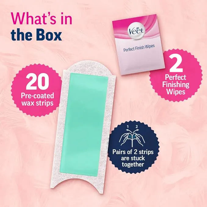 Veet Full Body Waxing Kit For Dry Skin - 20 Strips (10 Double Sided) with Aloe Vera