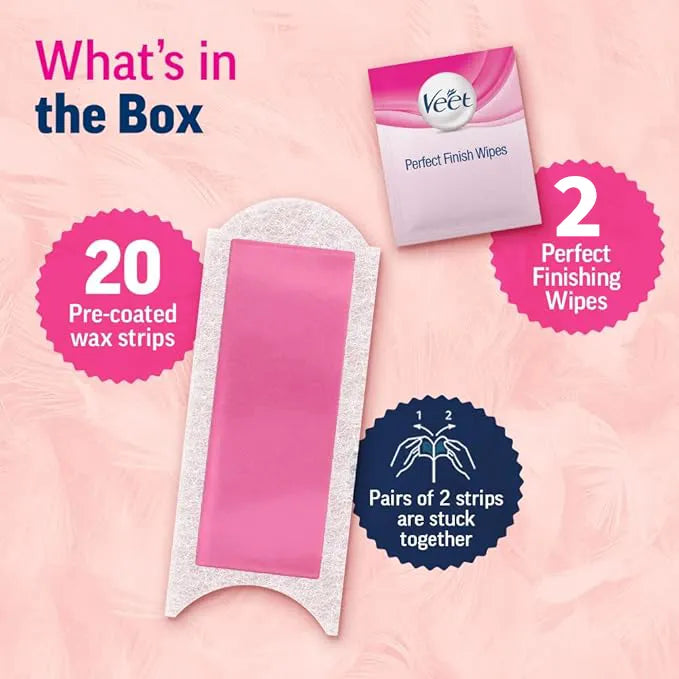 Veet Full Body Waxing Kit For Normal Skin  - 20 Strips (10 Double Sided) with Shea Butter