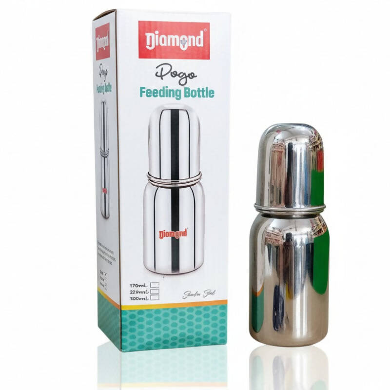 Diamond Stainless Steel Baby Feeding Bottle with Silicone Teat – 150ml & 220ml