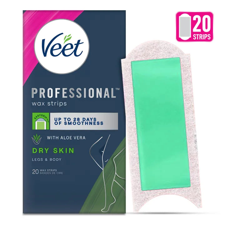 Veet Full Body Waxing Kit For Dry Skin - 20 Strips (10 Double Sided) with Aloe Vera