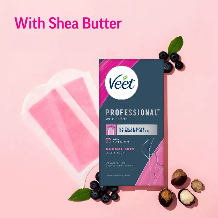 Veet Full Body Waxing Kit For Normal Skin  - 20 Strips (10 Double Sided) with Shea Butter