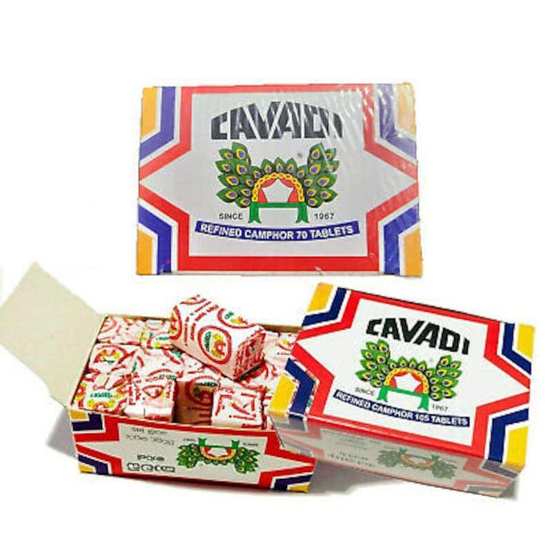 காவடி சுத்திகரிக்கப்பட்ட கற்பூரம் 1 பேக் 105 மாத்திரைகள் எரியக்கூடிய வலுவான நறுமணம் கொண்ட கட்பூரம்