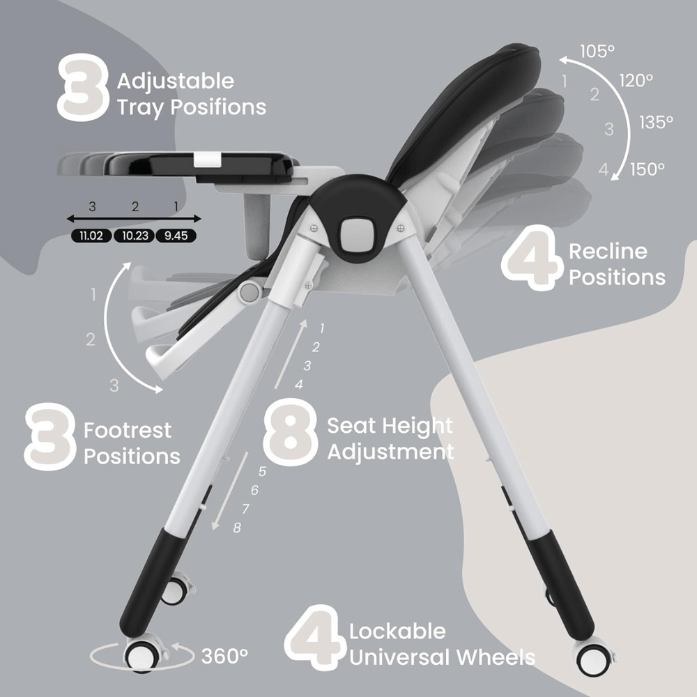 Kidilo Baby High Chair Seat Adjustable & Foldable With Height