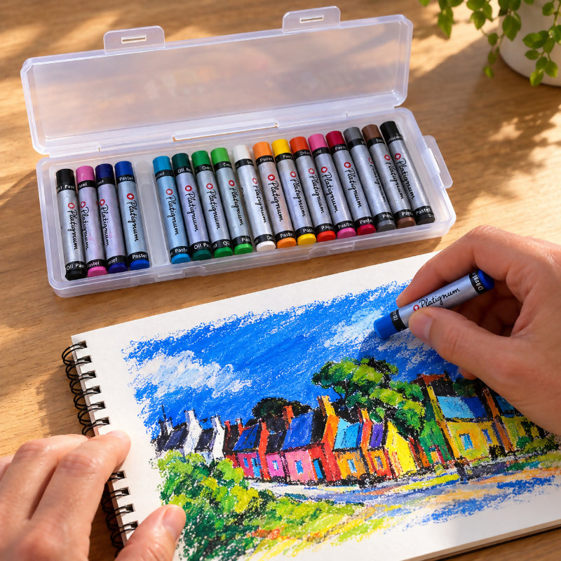 Platignum Oil Pastels – 18 Colours with Storage Case