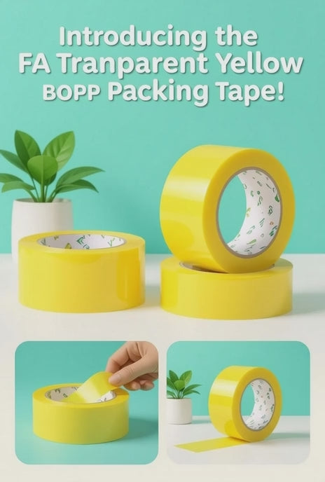 Load video: Transparent Yellow Packing Tape – 2&quot; x 300m (Strong Adhesive BOPP Tape)