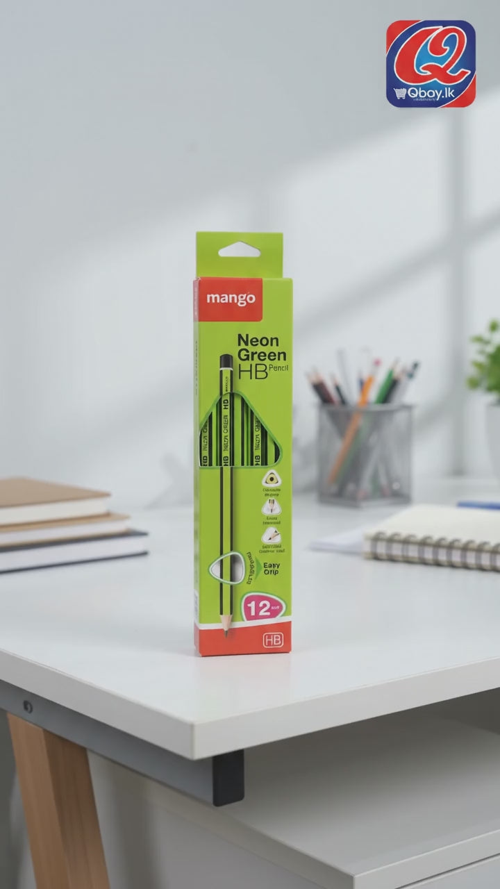 Load video: Mango Neon Green HB Triangular Graphite Pencils – Pack of 12