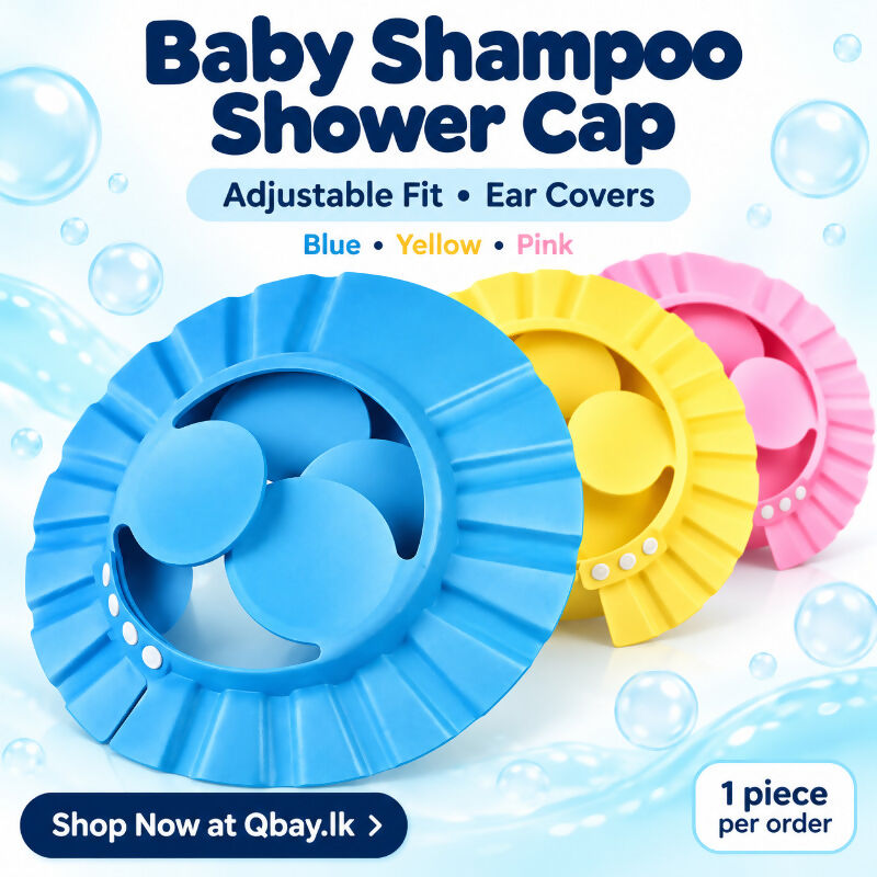 Adjustable Baby Shampoo Shower Cap with Ear Covers | Kids Hair Washing Visor – Blue, Yellow & Pink