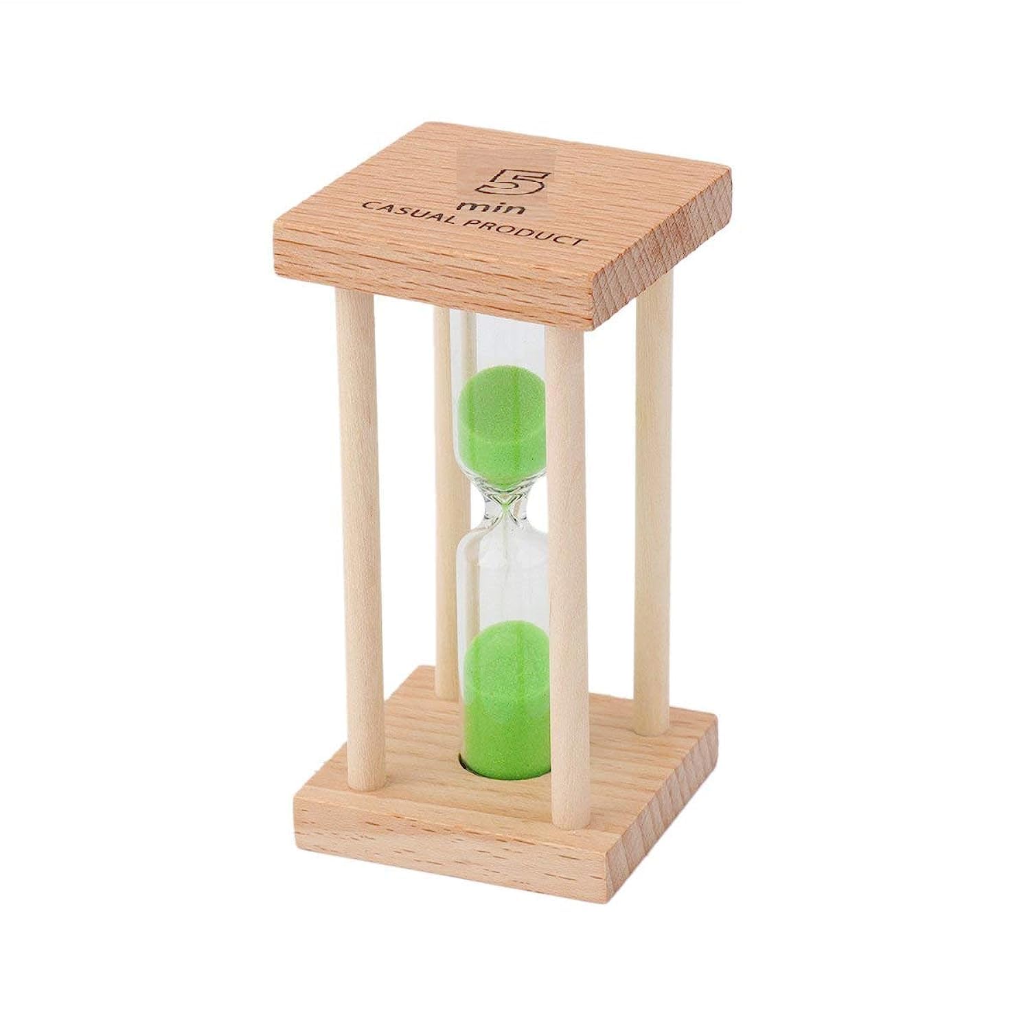5 Min Wooden Frame Green Sand Hourglass