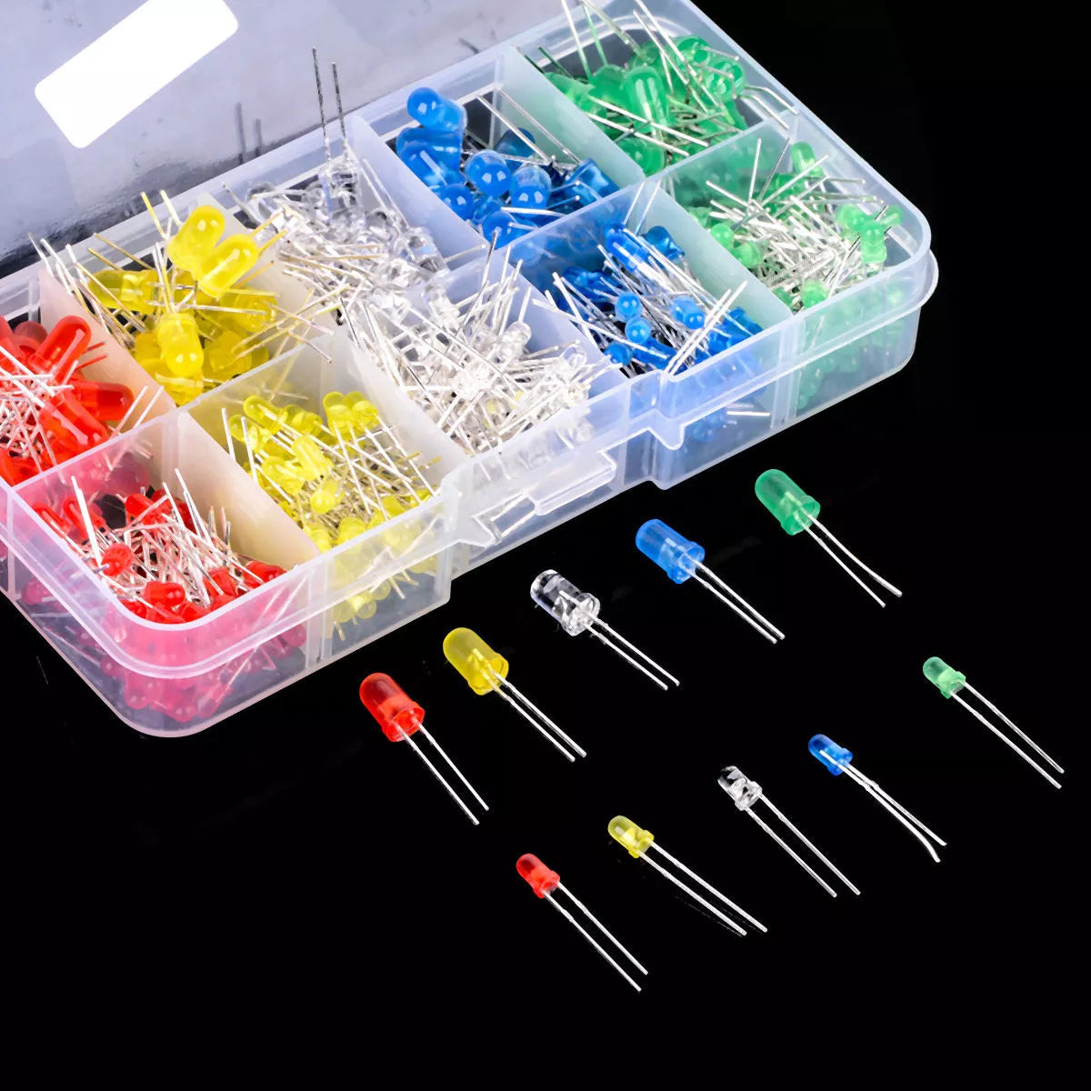 LED 3mm / 5mm ஒளி-உமிழும் டையோட்கள் LED மாதிரி வெள்ளை நீல சிவப்பு மஞ்சள் பச்சை செய்யும்