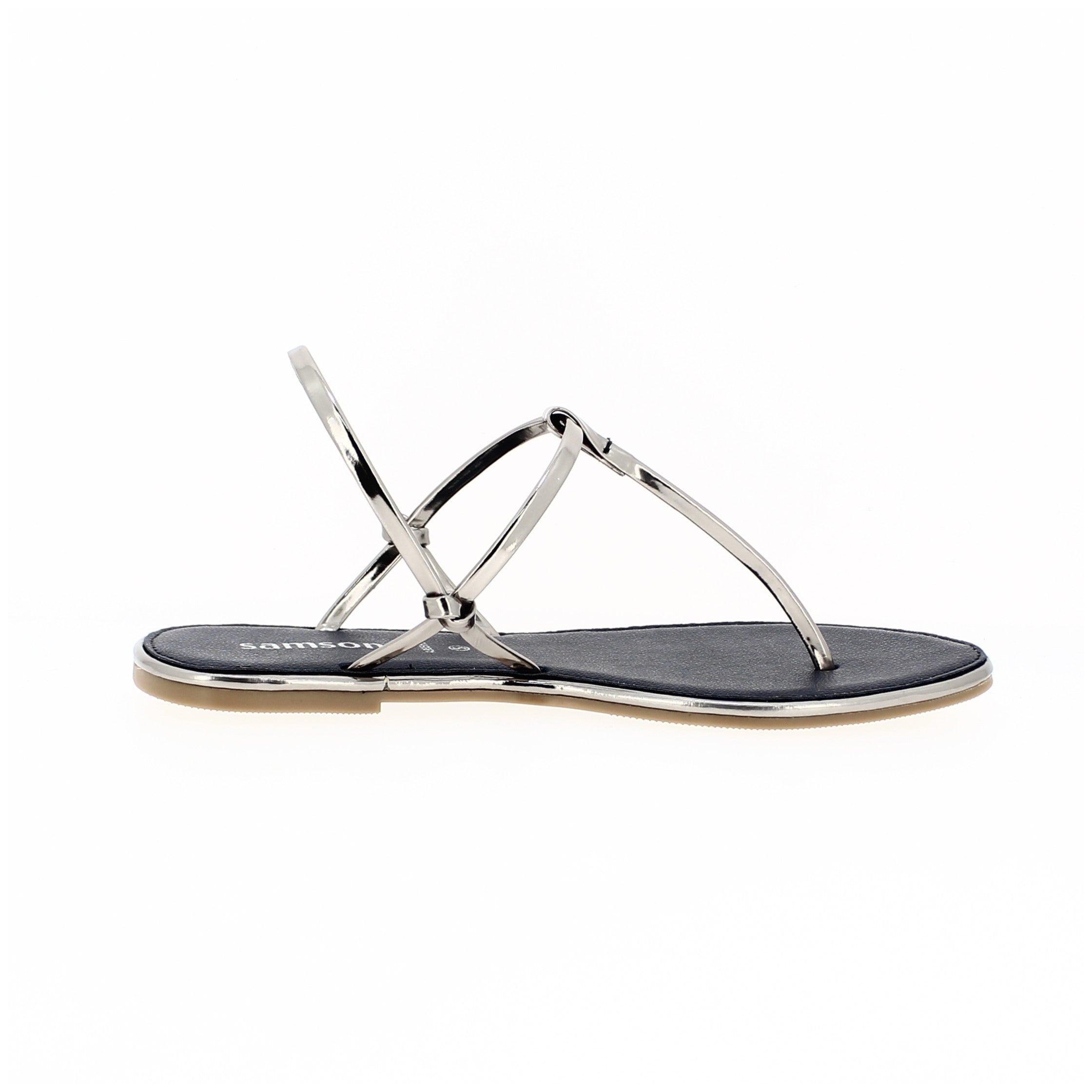 Samsons Women Casual T-strap Sandals Sliver